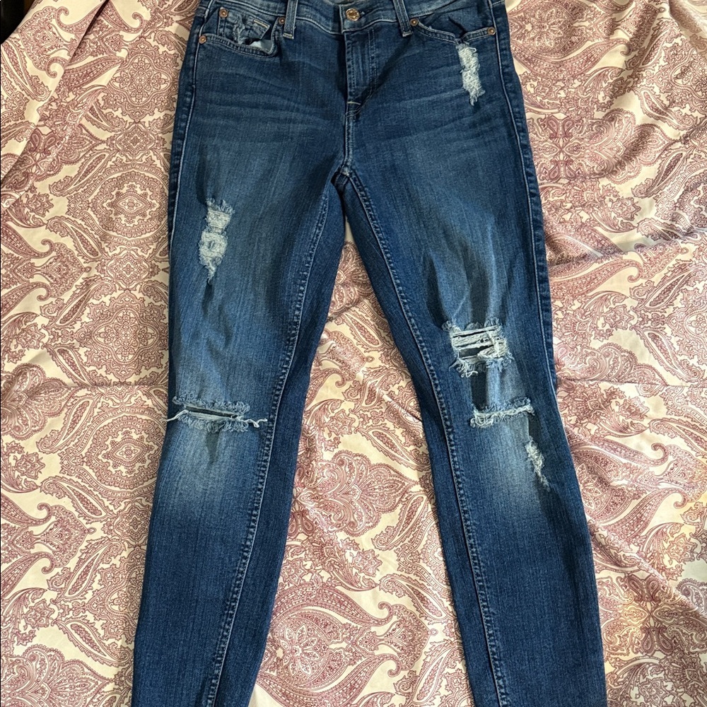 7 For All Mankind Dark Blue Distressed Skinny Jeans​